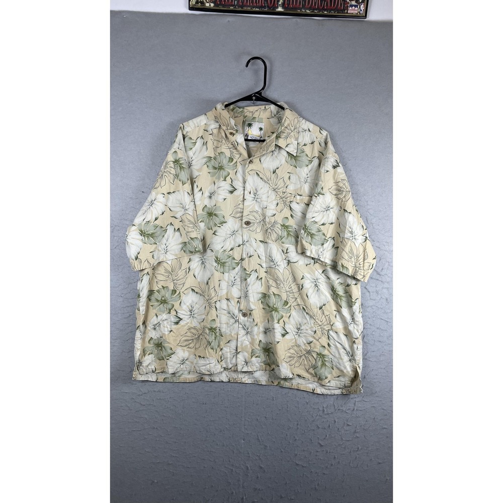 Banana Cabana Shirt Mens 2XL Beige Floral Hawaiian Short Sleeve Button Front